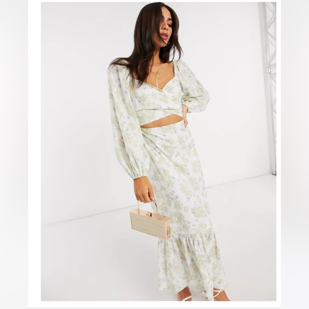 ASOS DESIGN wrap front midi dress in floral printed
